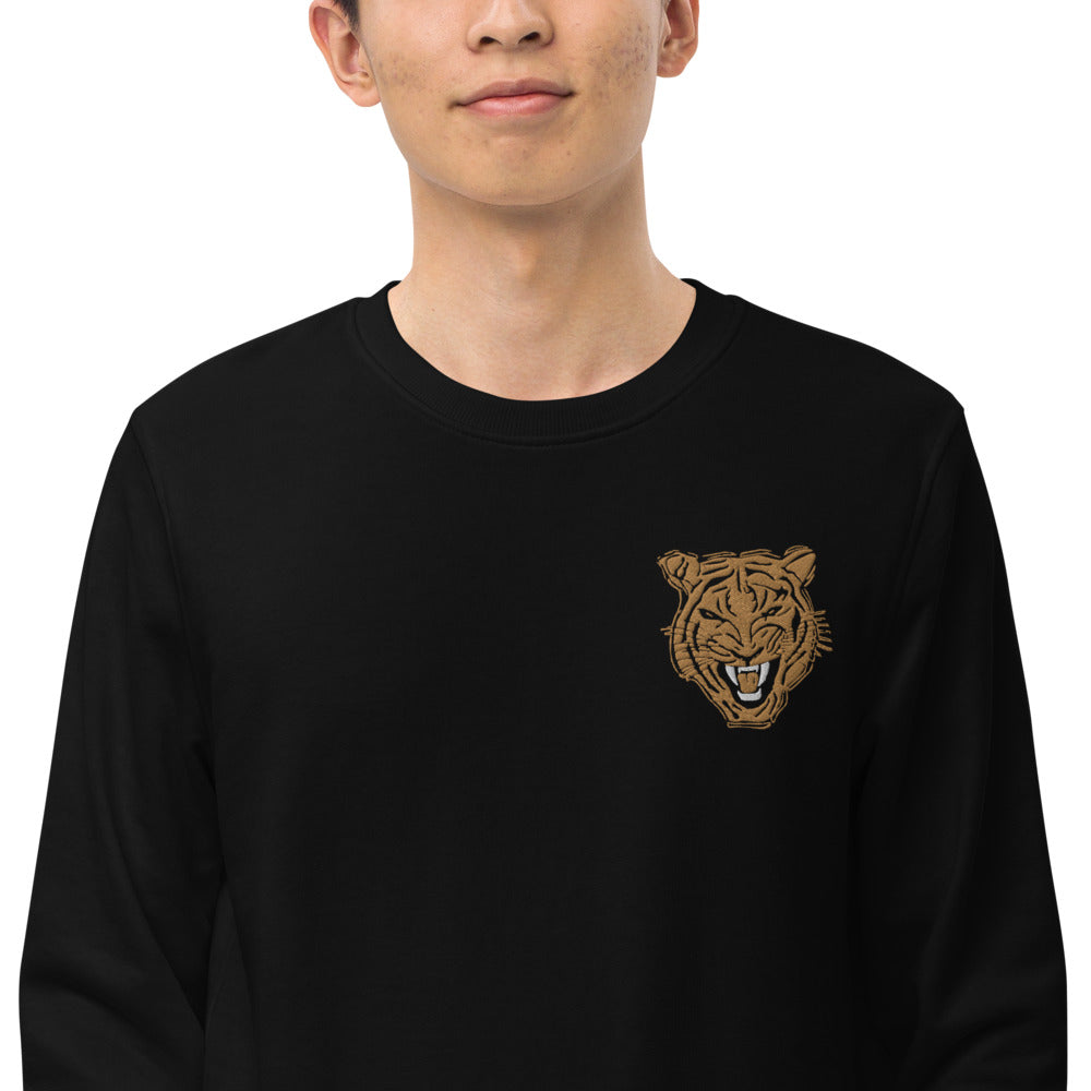 Gold Tiger Face Embroidered Organic Sweatshirt - HipHatter