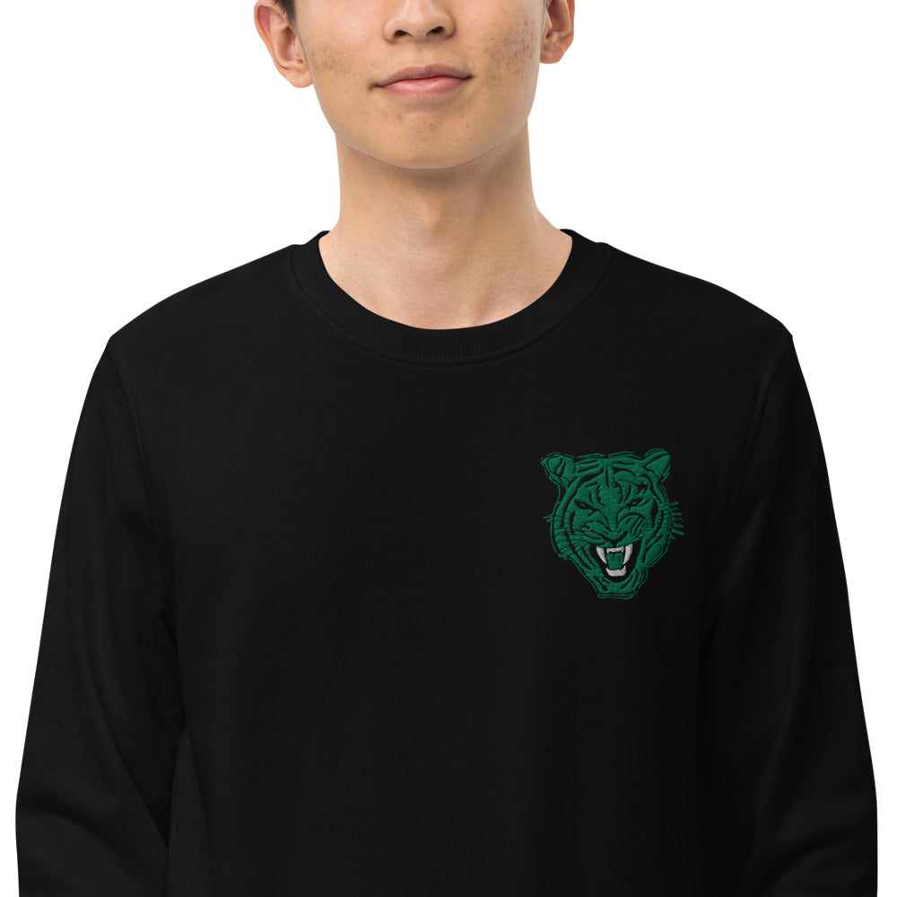 Emerald Green Tiger Face Embroidered Organic Sweatshirt - HipHatter