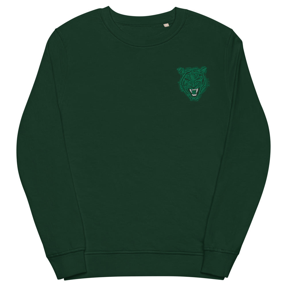 Emerald Green Tiger Face Embroidered Organic Sweatshirt - HipHatter