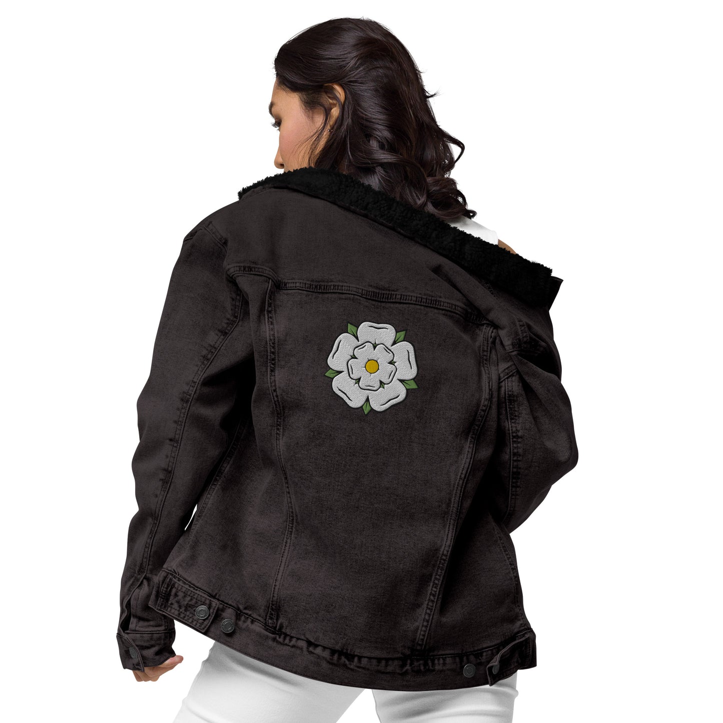 Yorkshire White Rose Unisex denim sherpa jacket - HipHatter