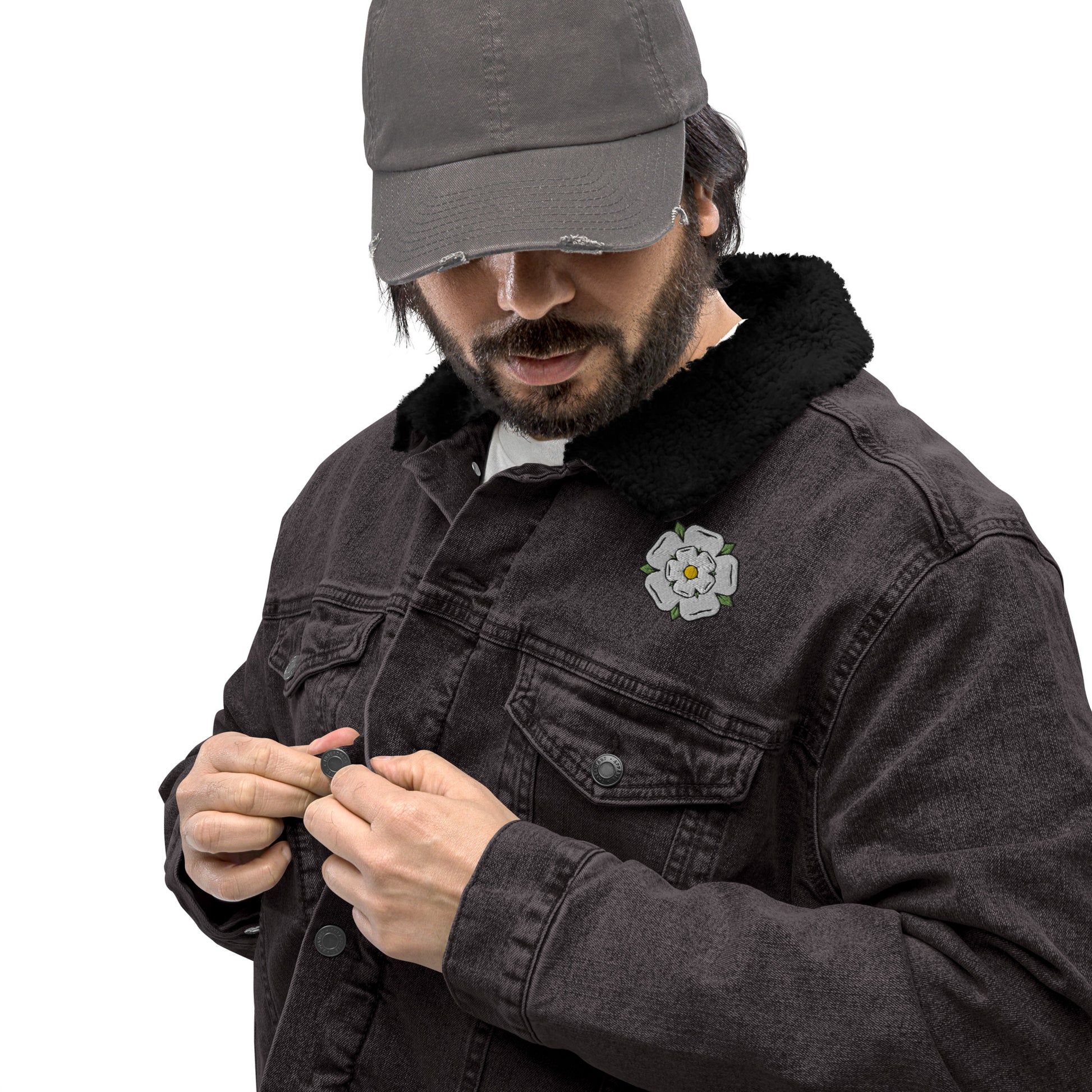 Yorkshire White Rose Unisex denim sherpa jacket - HipHatter