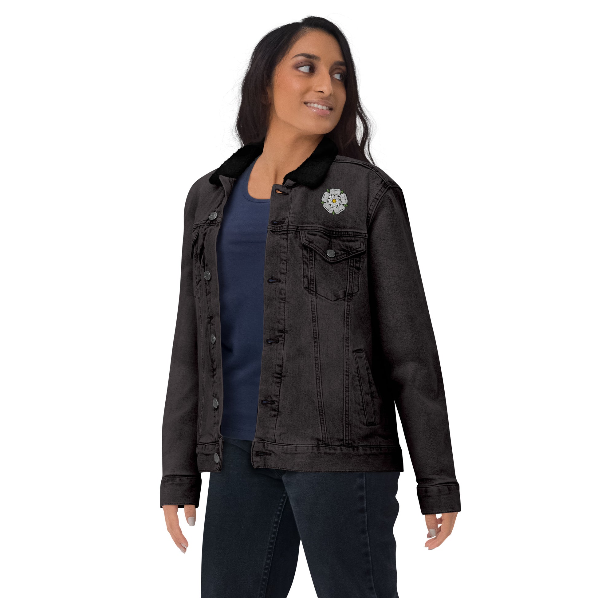 Yorkshire White Rose Unisex denim sherpa jacket - HipHatter