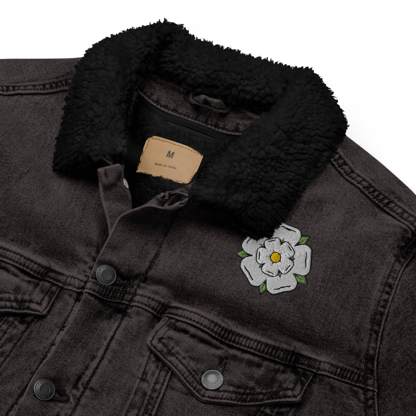 Yorkshire White Rose Unisex denim sherpa jacket - HipHatter