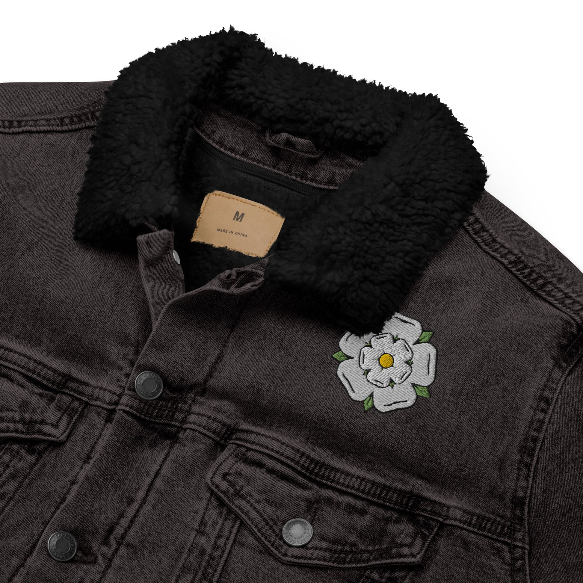 Yorkshire White Rose Unisex denim sherpa jacket - HipHatter