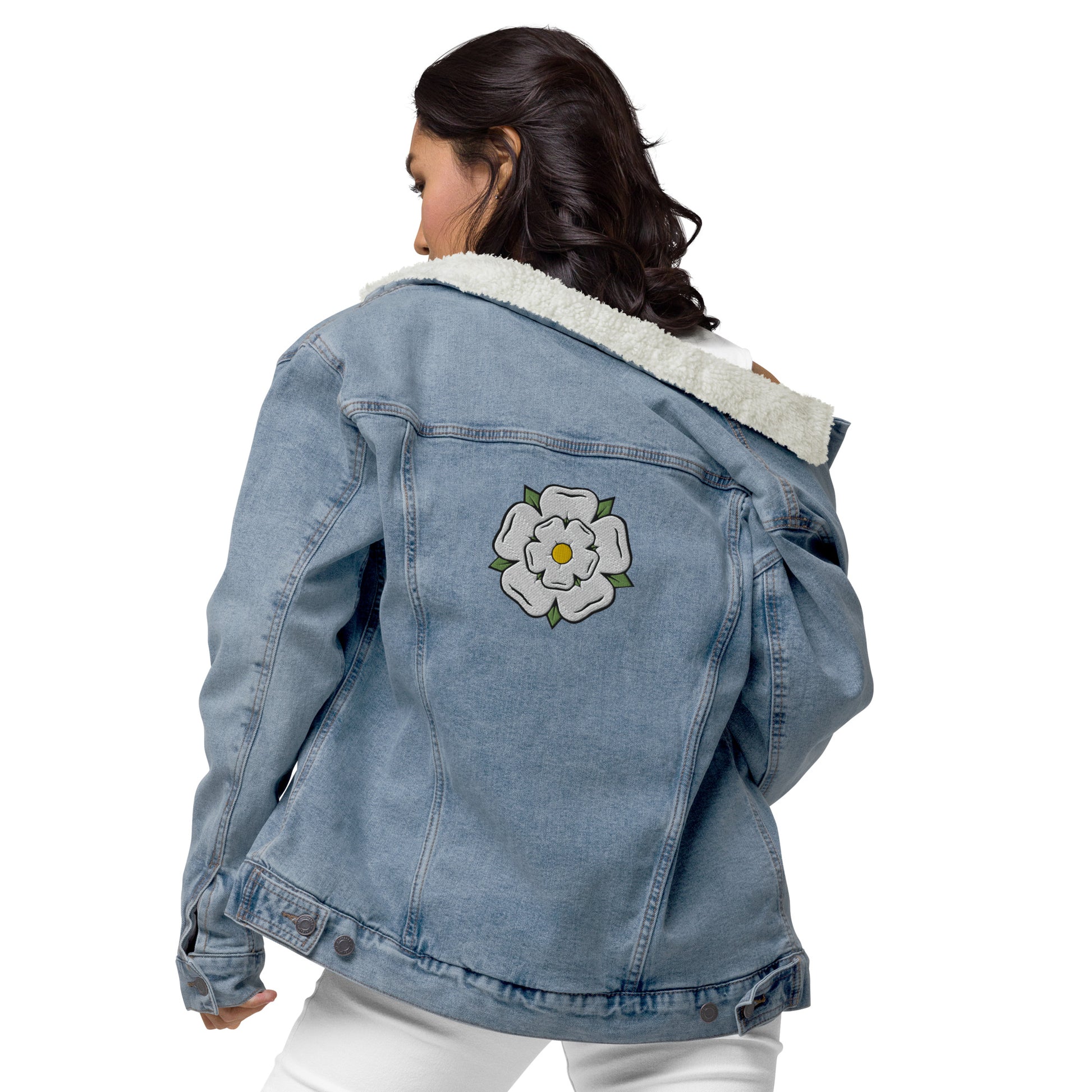 Yorkshire White Rose Unisex denim sherpa jacket - HipHatter