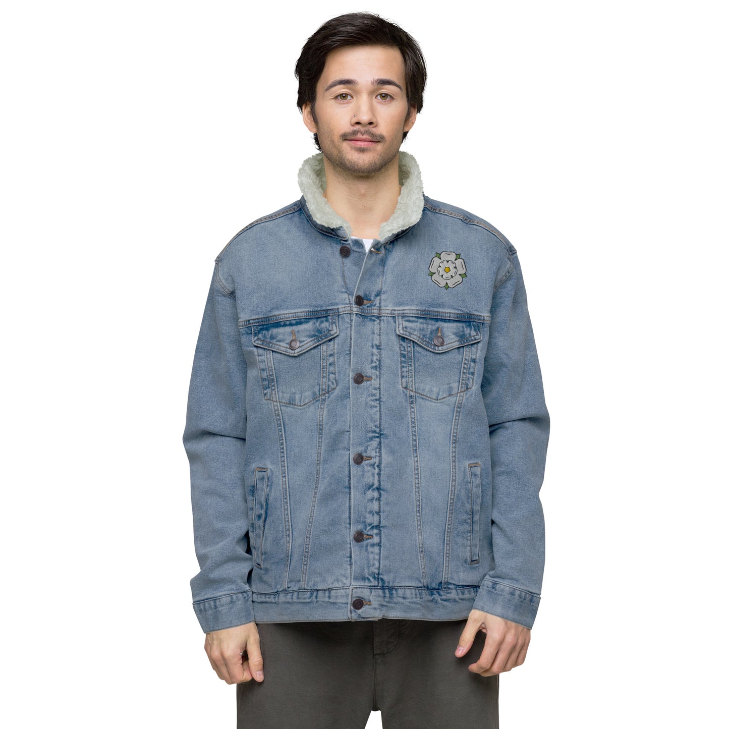 Yorkshire White Rose Unisex denim sherpa jacket - HipHatter