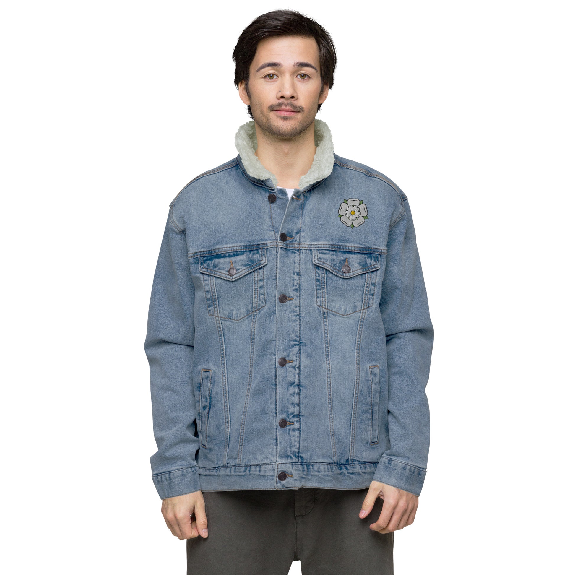 Yorkshire White Rose Unisex denim sherpa jacket - HipHatter