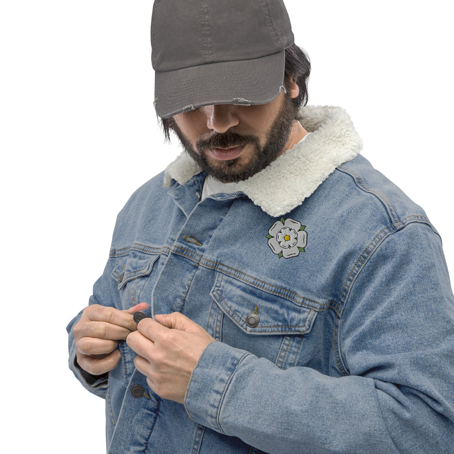Yorkshire White Rose Unisex denim sherpa jacket - HipHatter