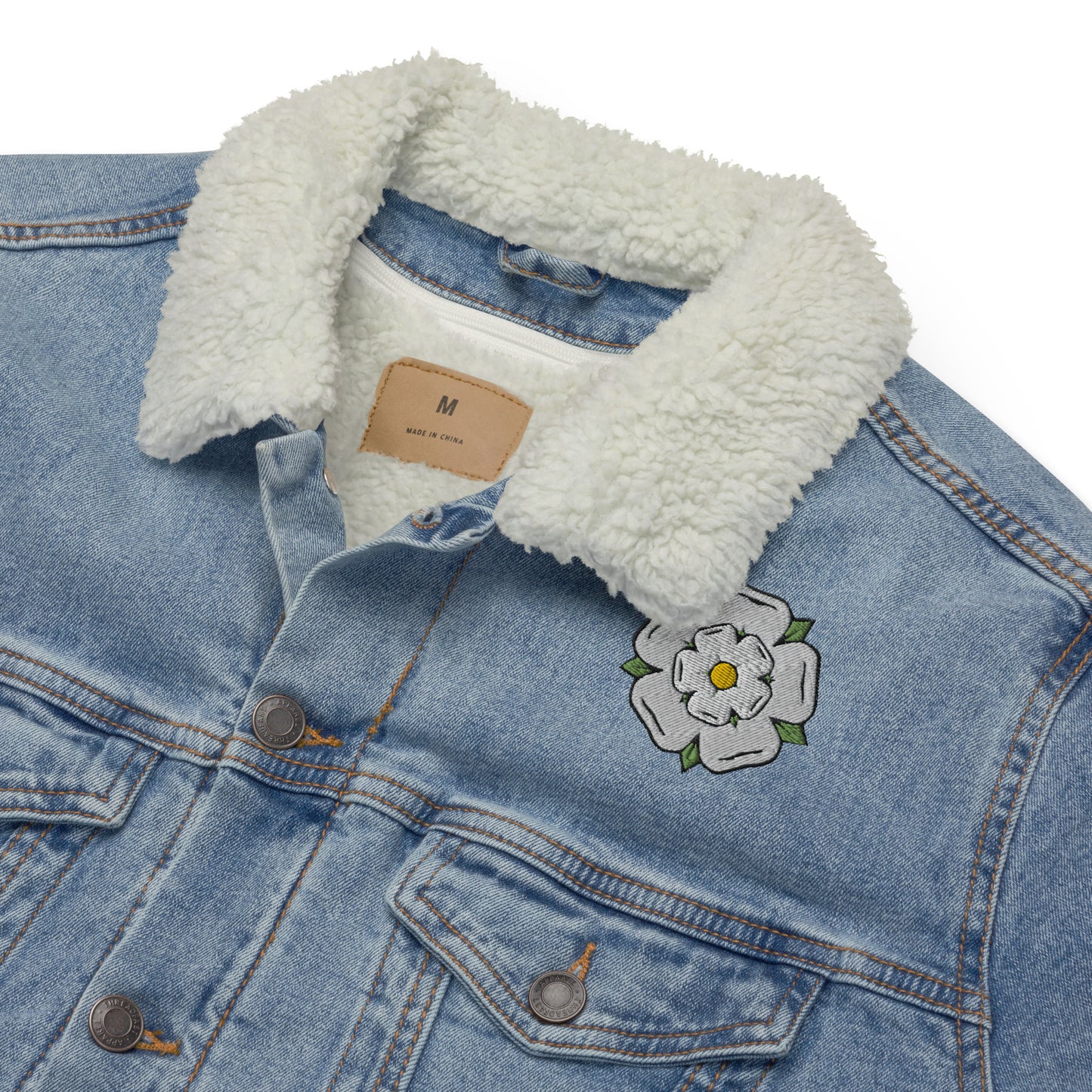 Yorkshire White Rose Unisex denim sherpa jacket - HipHatter