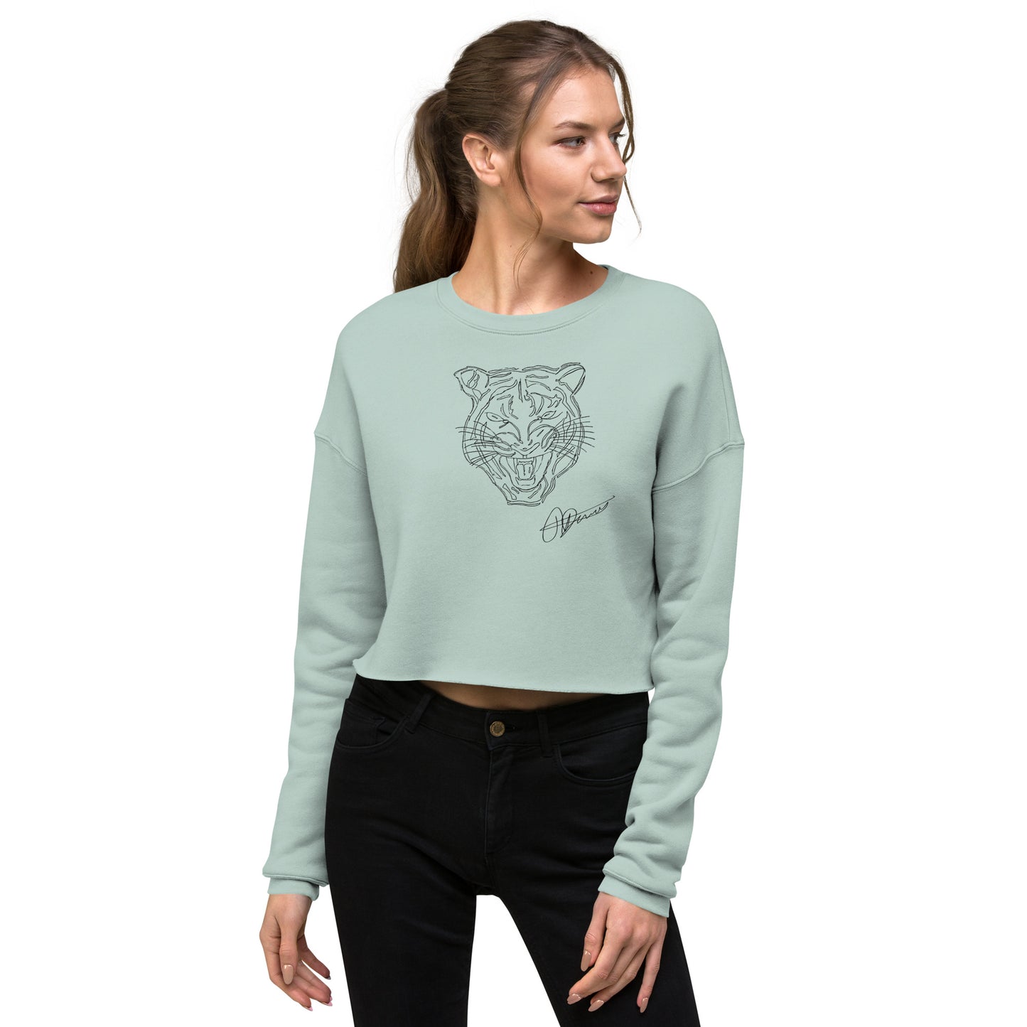 Pencil Tiger Drawing Signed Crop Sweatshirt - HipHatter