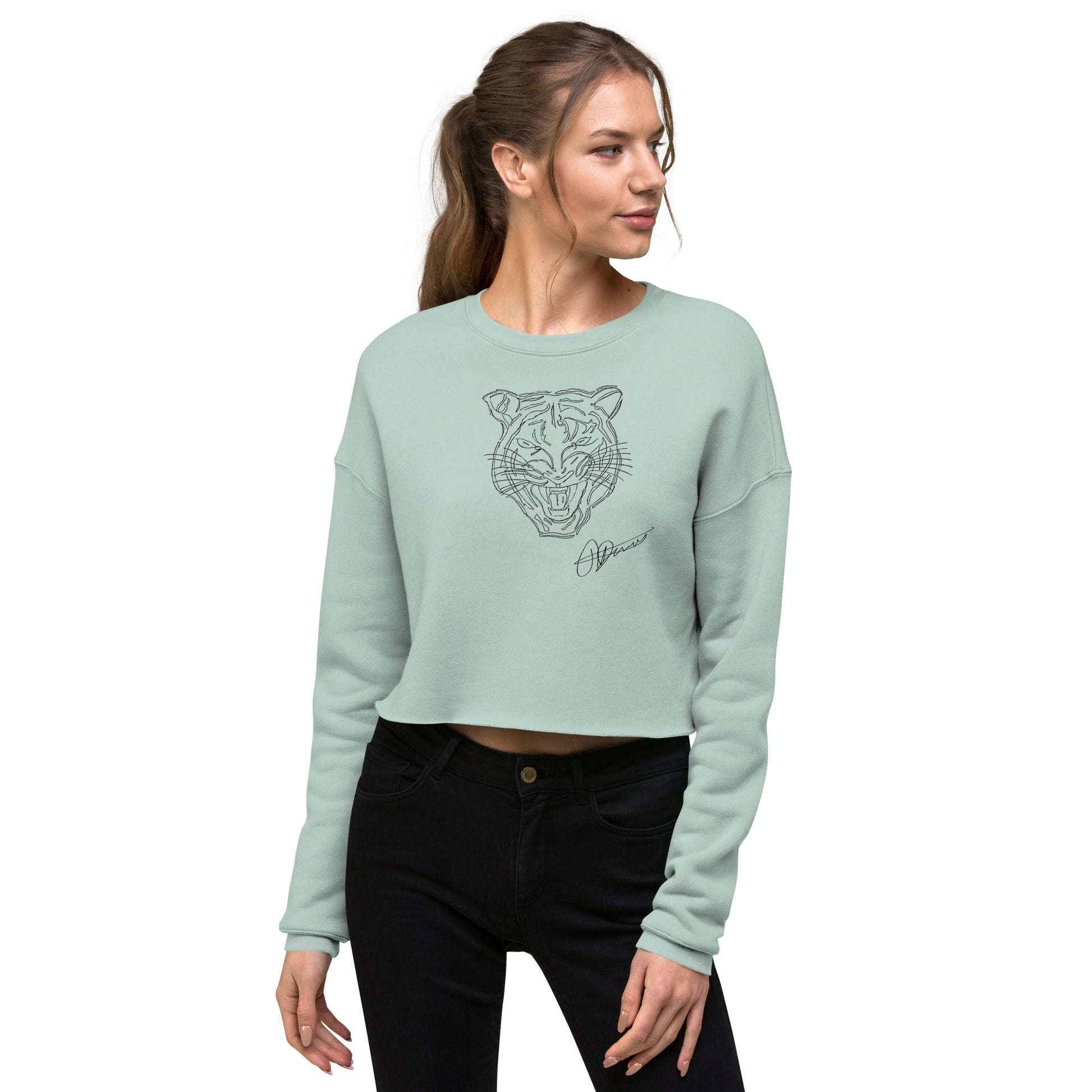 Pencil Tiger Drawing Signed Crop Sweatshirt - HipHatter