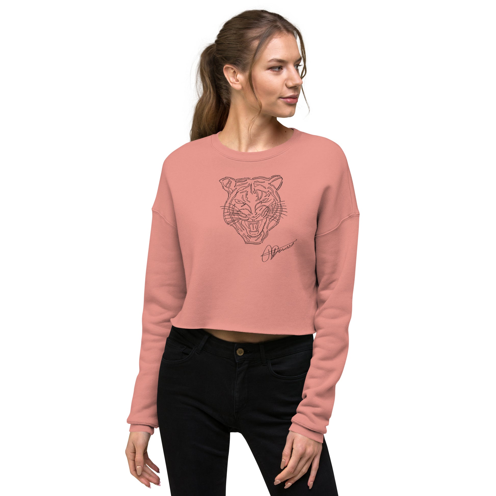 Pencil Tiger Drawing Signed Crop Sweatshirt - HipHatter