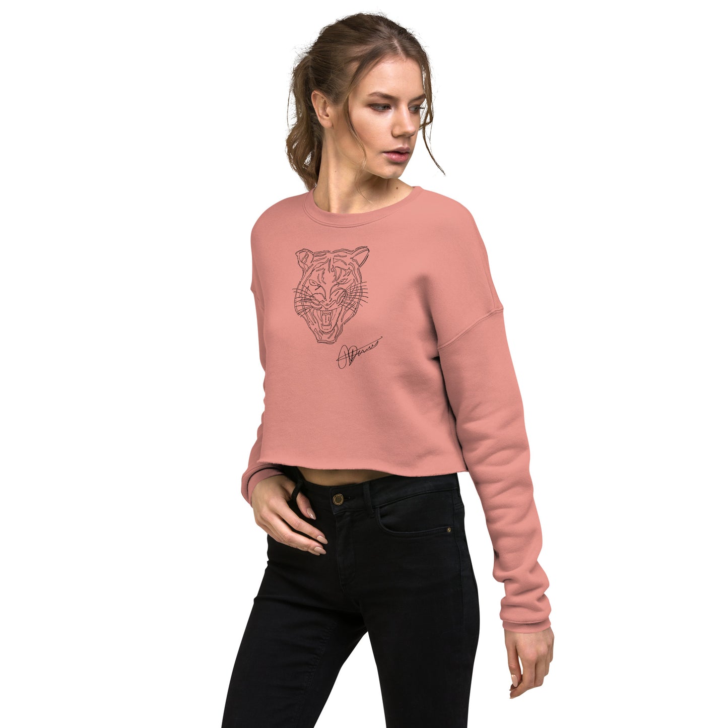 Pencil Tiger Drawing Signed Crop Sweatshirt - HipHatter