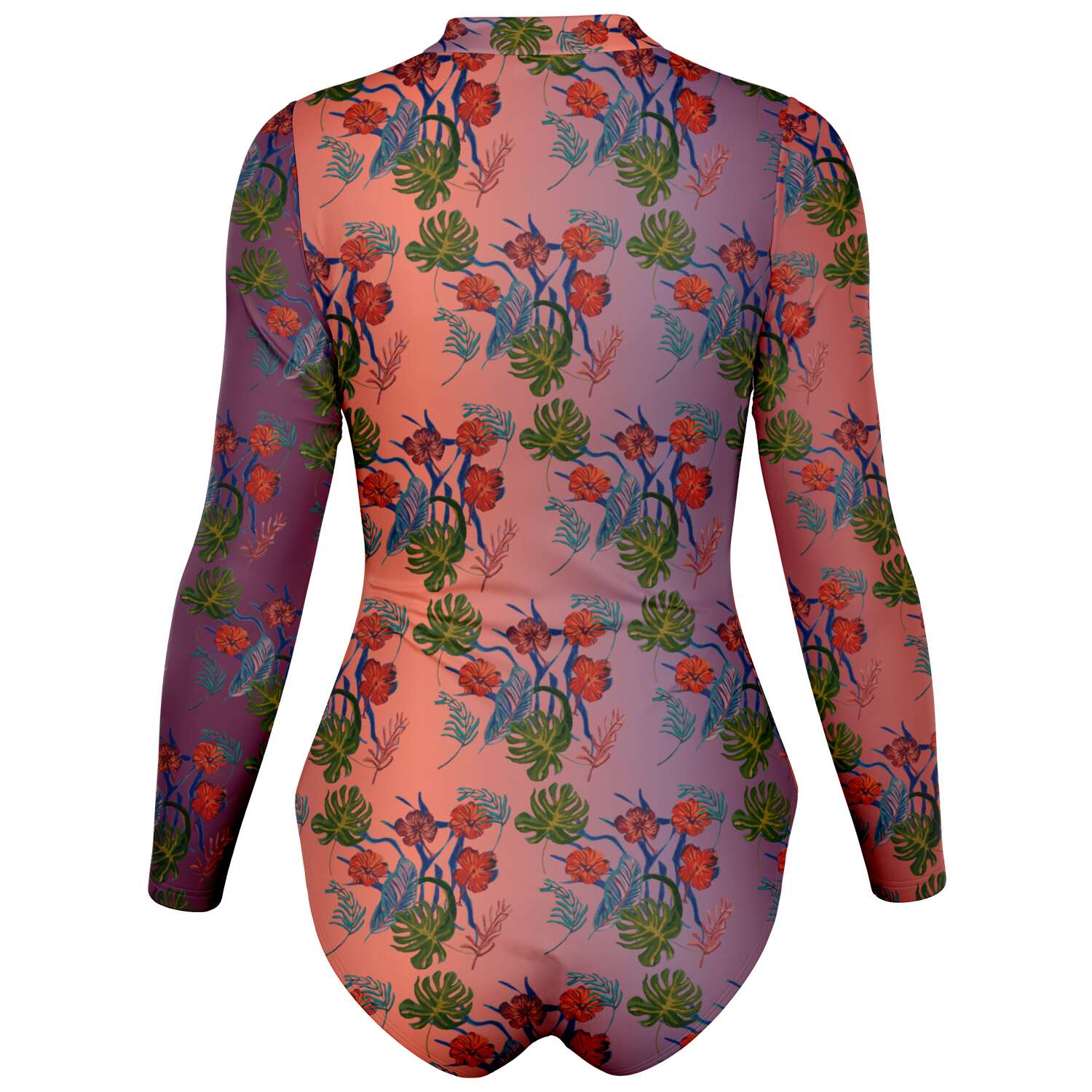 Tropical Floral Print Dawn Surf Long Sleeved Bodysuit - HipHatter