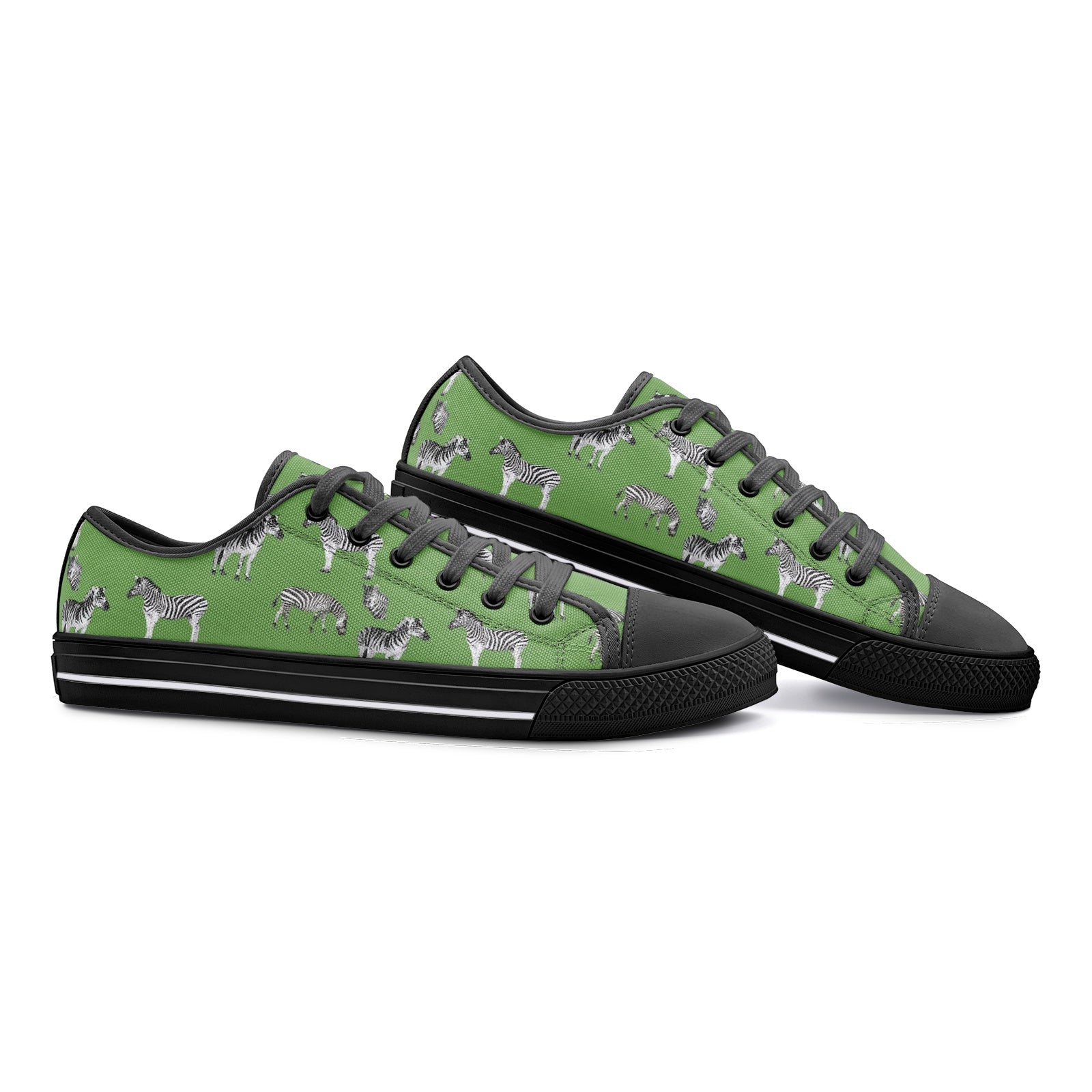 Green Zebra Print Low Top Canvas Shoes - HipHatter
