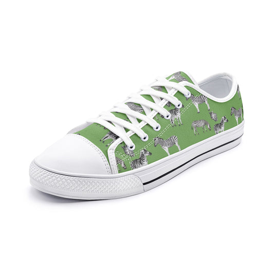 Green Zebra Print Low Top Canvas Shoes - HipHatter