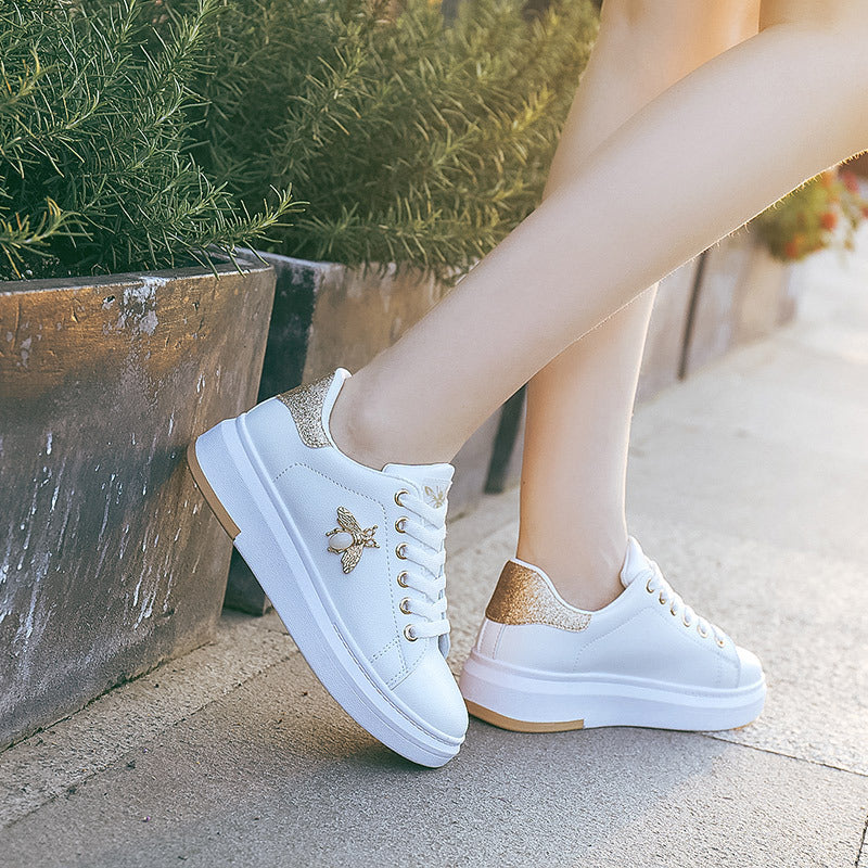 Bee Jeweled White Sneakers - HipHatter