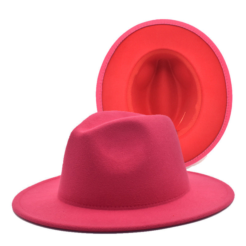 Red Bottom Two Toned Wide Brim Fedora Hat - HipHatter