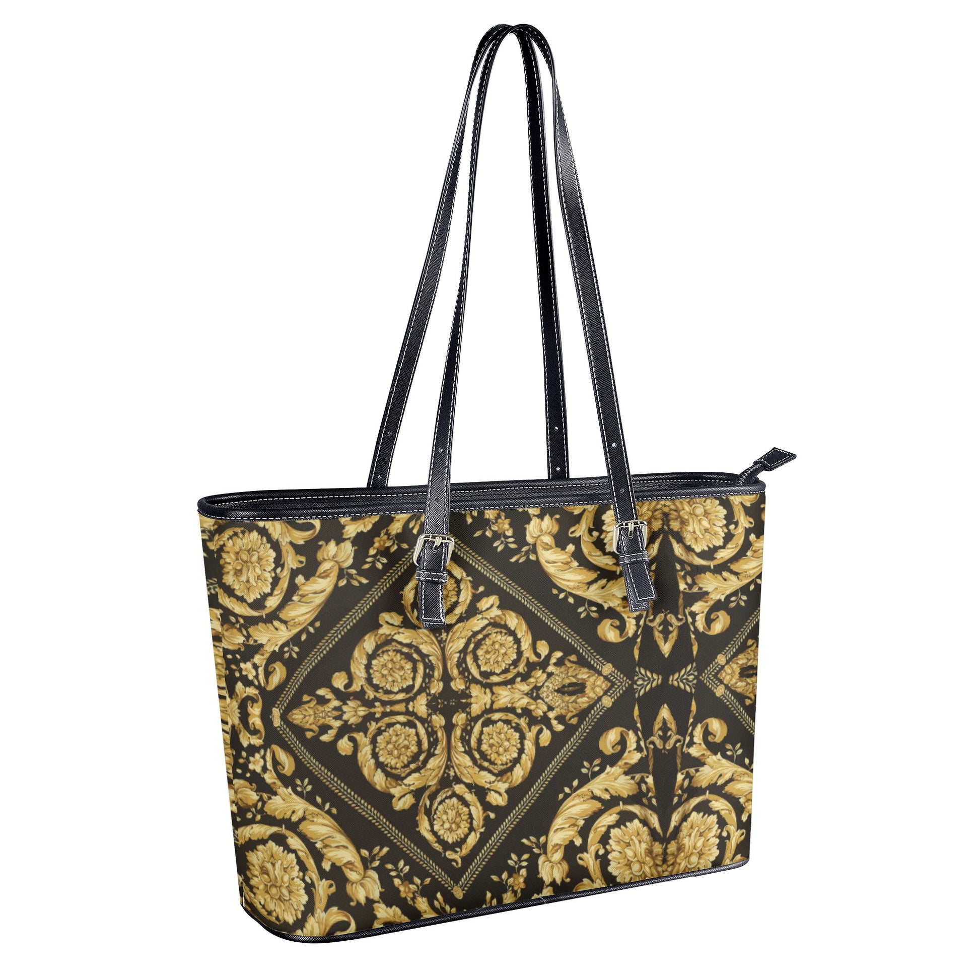 Baroque Scarf Print Gold Leather Tote Bag - HipHatter