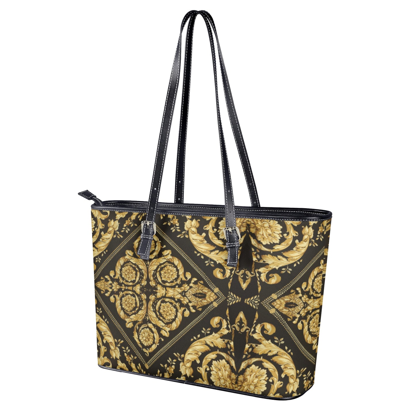Baroque Scarf Print Gold Leather Tote Bag - HipHatter