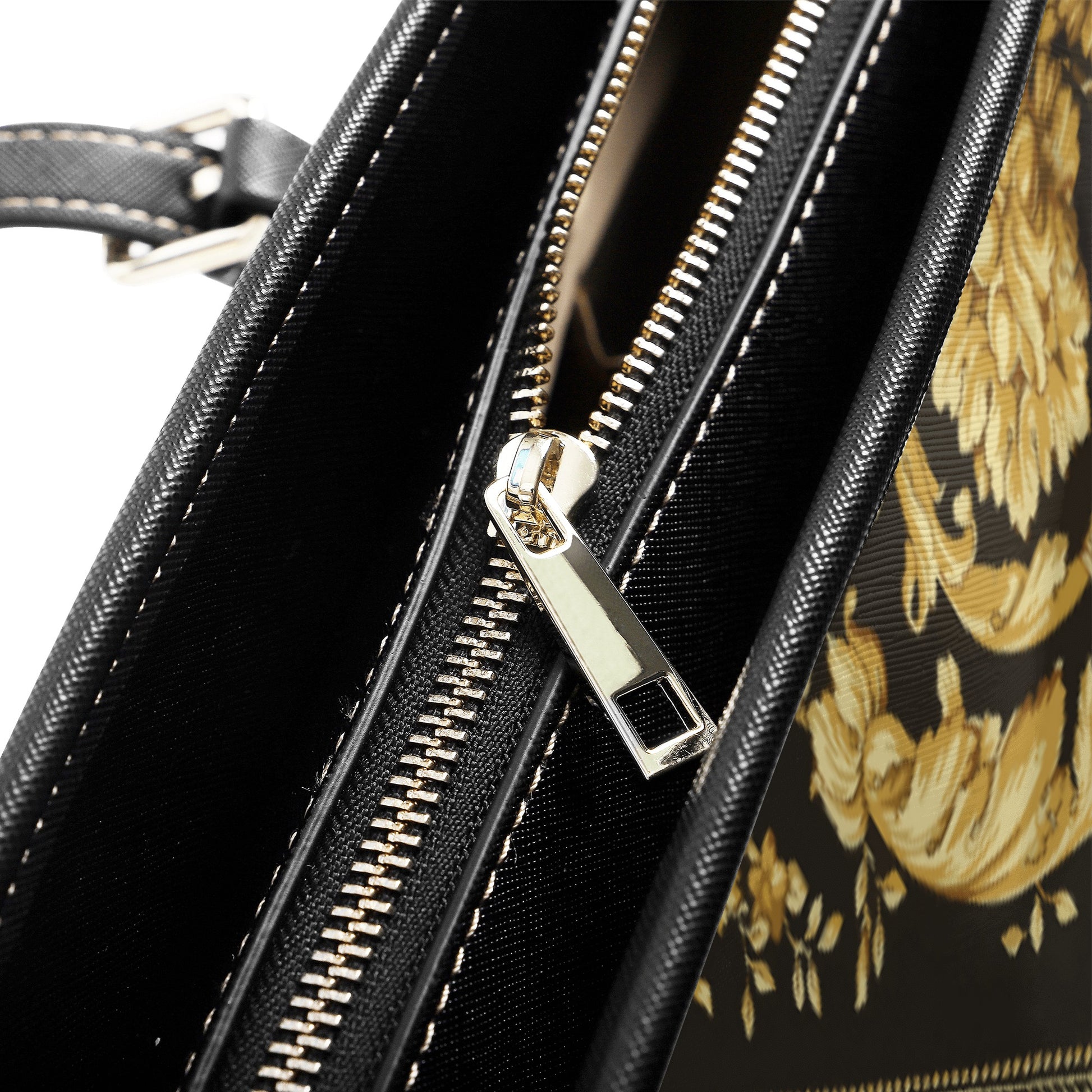 Baroque Scarf Print Gold Leather Tote Bag | Hip-Hatter Black / L