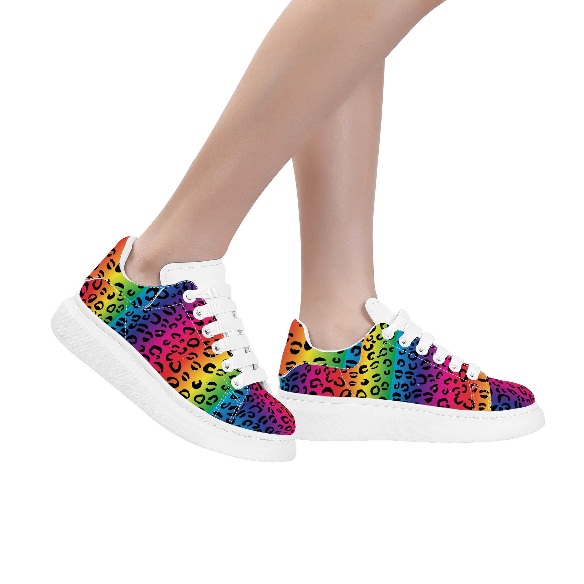 Women's Rainbow Leopard Low Top Chunky Shoes - HipHatter