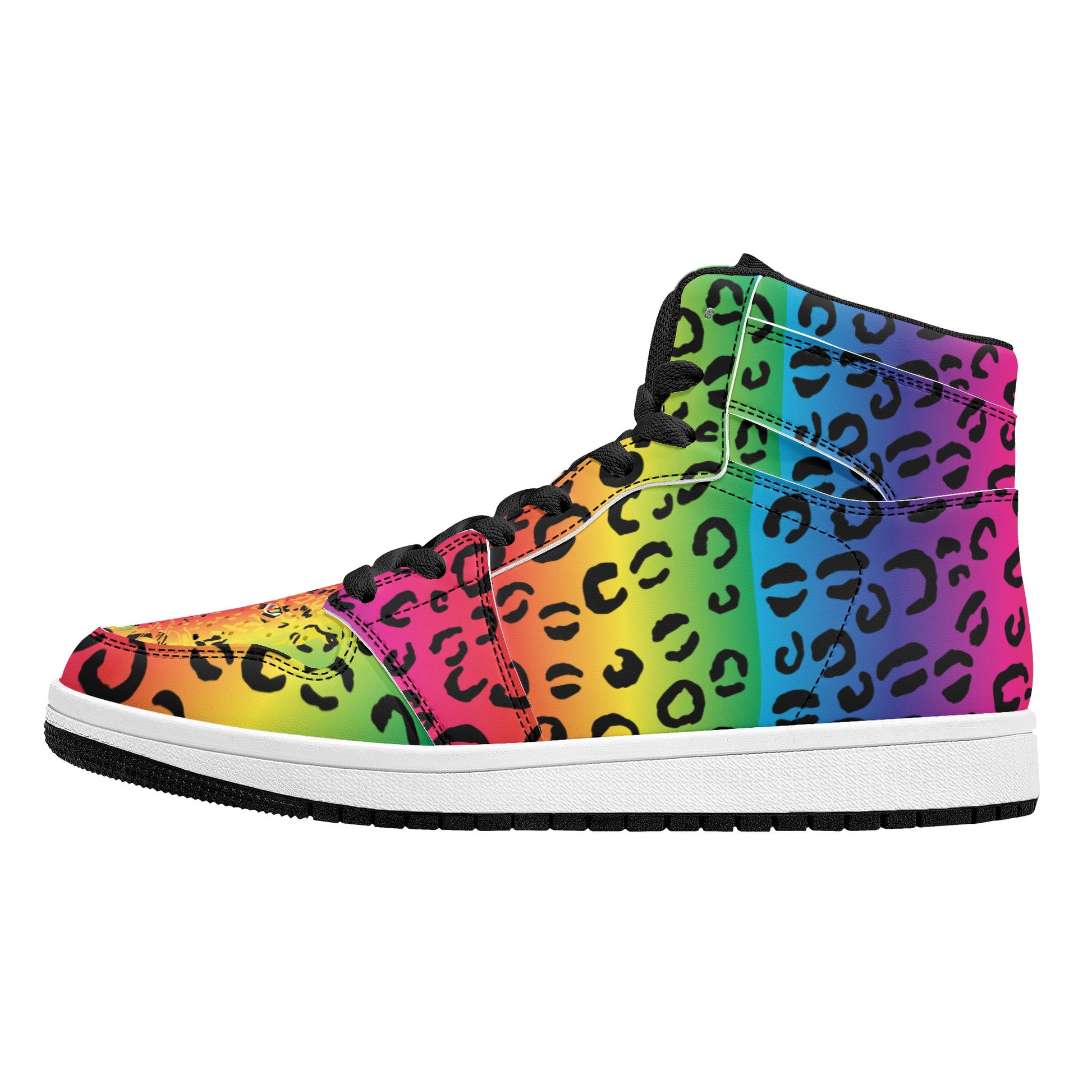 Mens Rainbow Leopard High Top Leather Sneakers - HipHatter