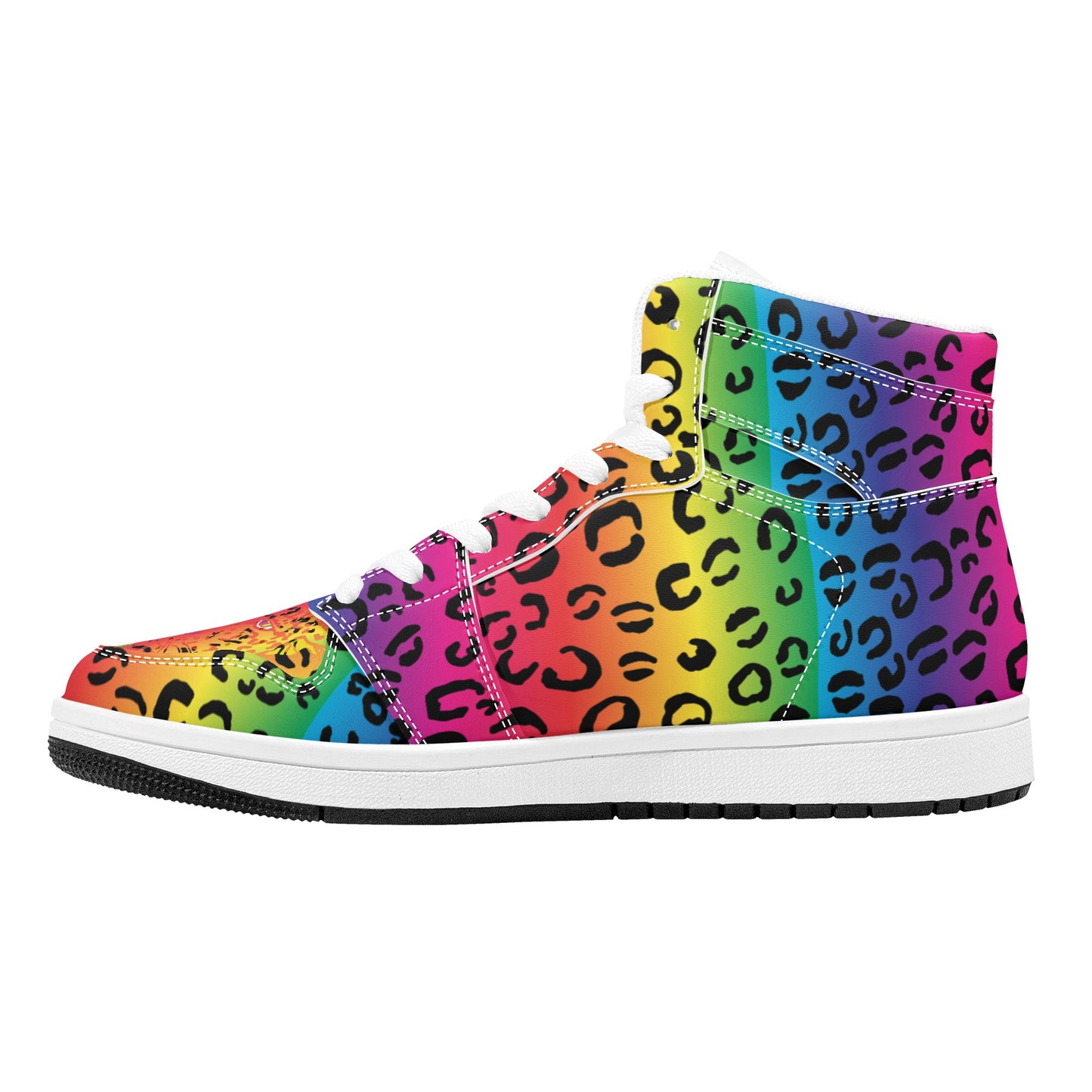 Mens Rainbow Leopard High Top Leather Sneakers - HipHatter