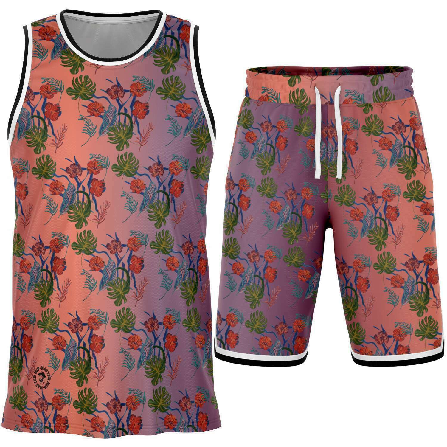 Tropical Floral Print Dawn Basketball Jersey and Shorts Set