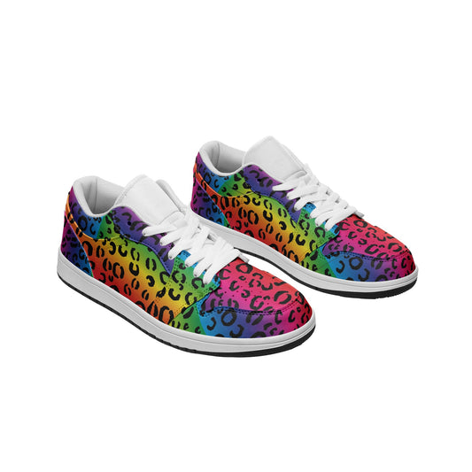 Rainbow Leopard Unisex Low Top Leather Sneakers - HipHatter