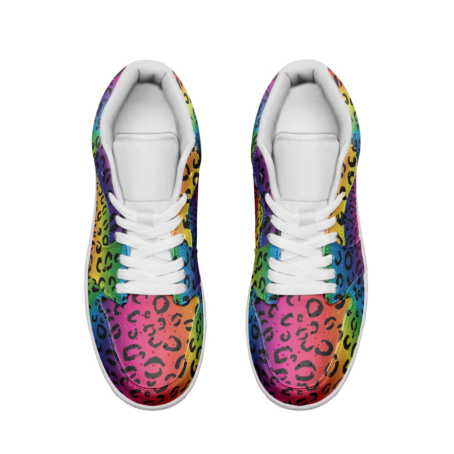 Rainbow Leopard Unisex Low Top Leather Sneakers - HipHatter