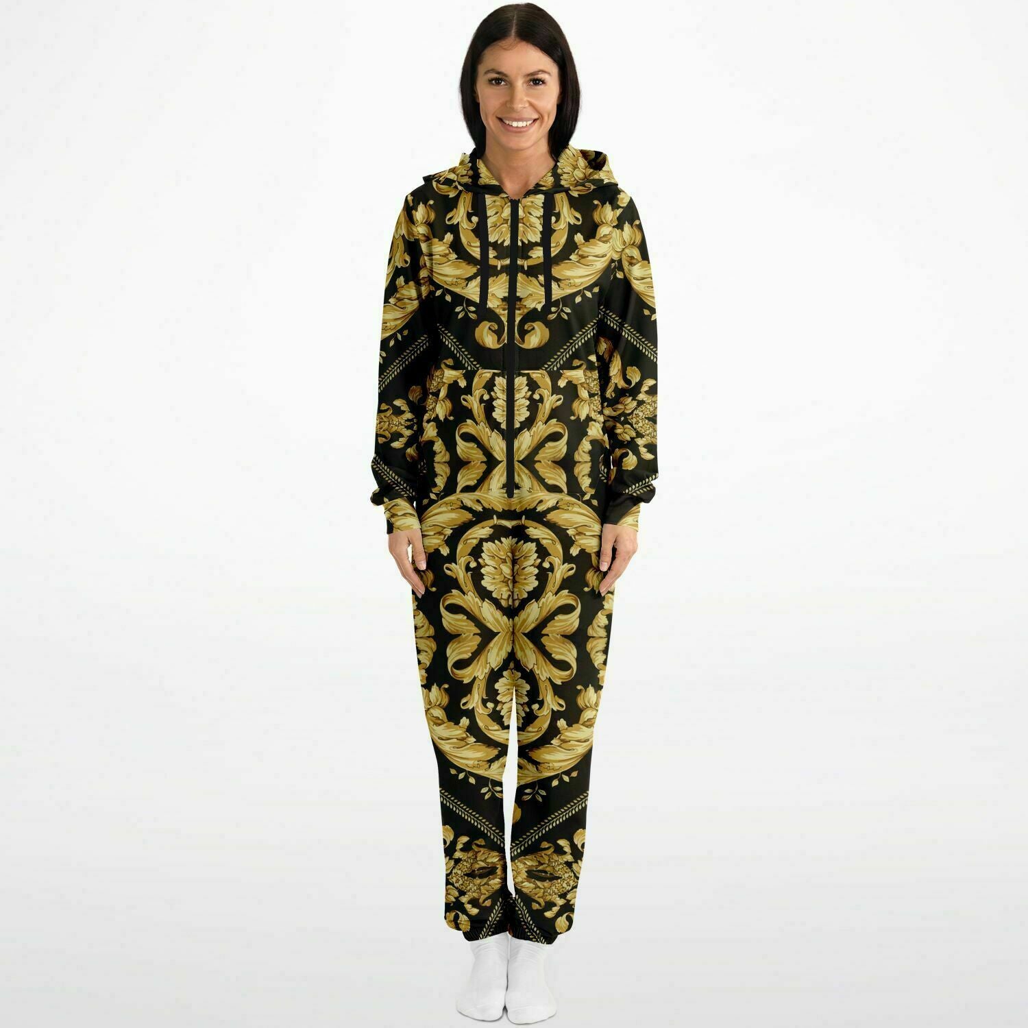 Baroque Gold and Black Scarf Print Unisex Onesie Jumpsuit - HipHatter