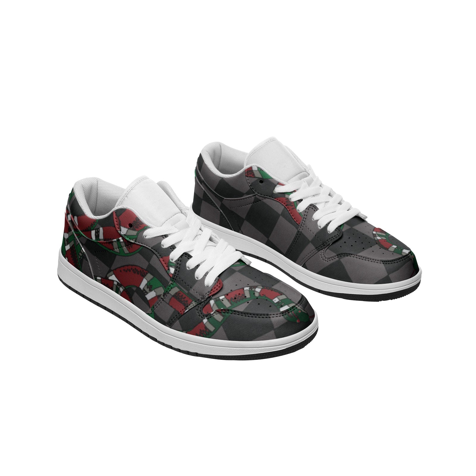 Classic Checkered Designer Snake Low Top Leather Sneakers - HipHatter