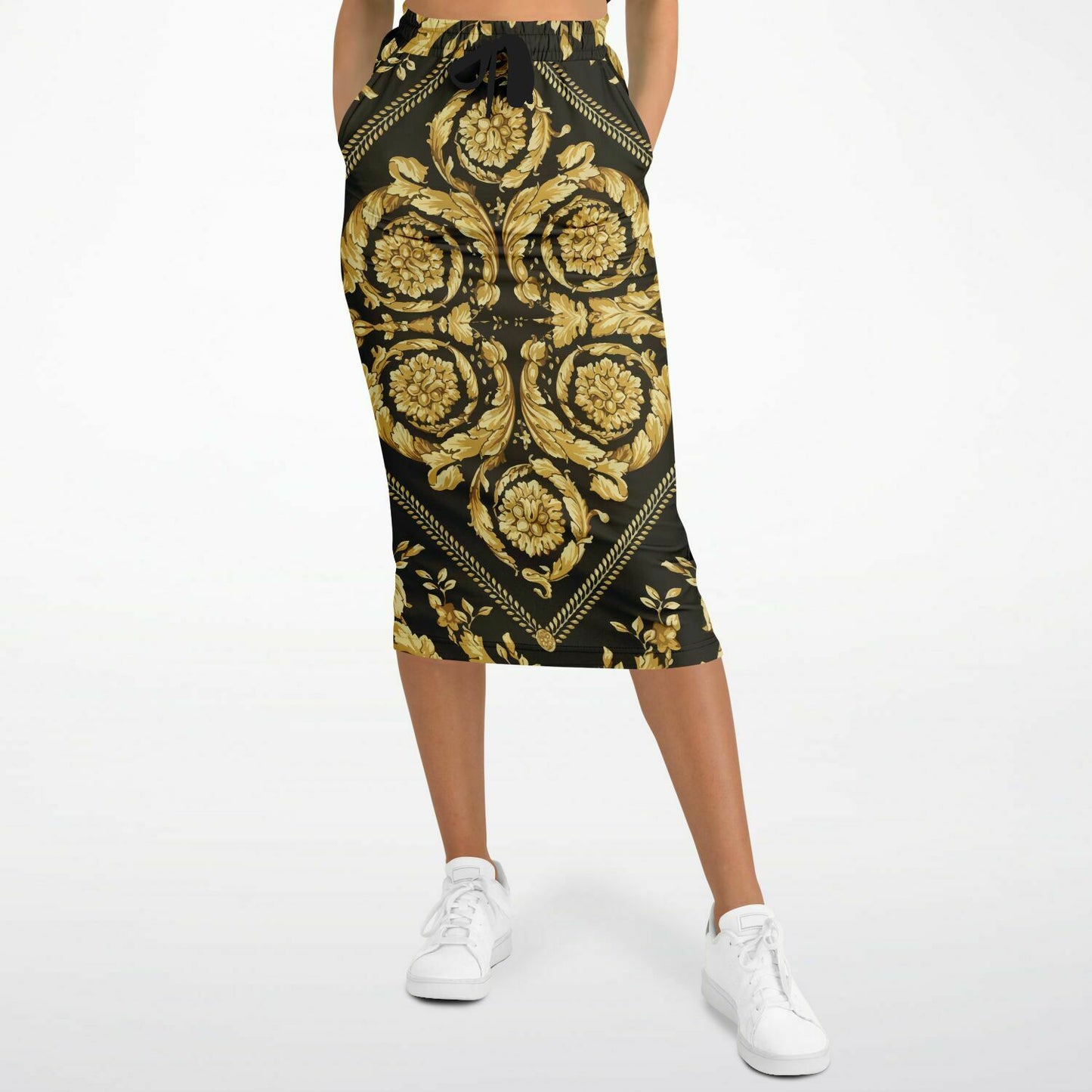 Baroque Gold Scarf Print Long Skirt - HipHatter