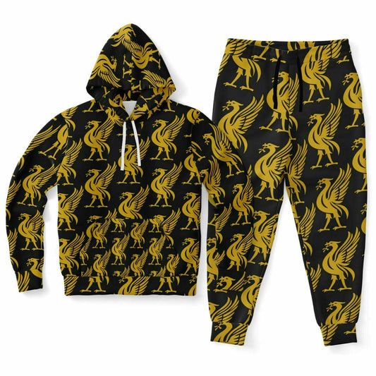 Liverpool Liver Bird Gold Pattern Hoodie and Sweatpants Outfit Set - HipHatter