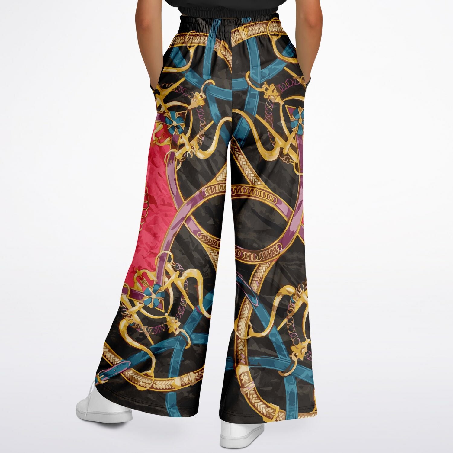 Luxury Pink Scarf Print Flare Trousers - HipHatter