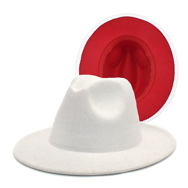 Red Bottom Two Toned Wide Brim Fedora Hat - HipHatter