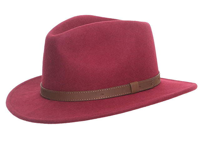 The West Country Walker Wide Brim Fedora Hat Maroon Red - HipHatter