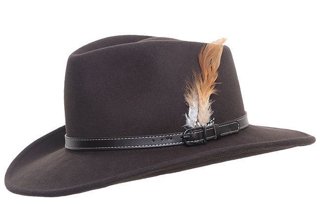 Outback Tracker Wide Brim Fedora Hat Dark Brown - HipHatter