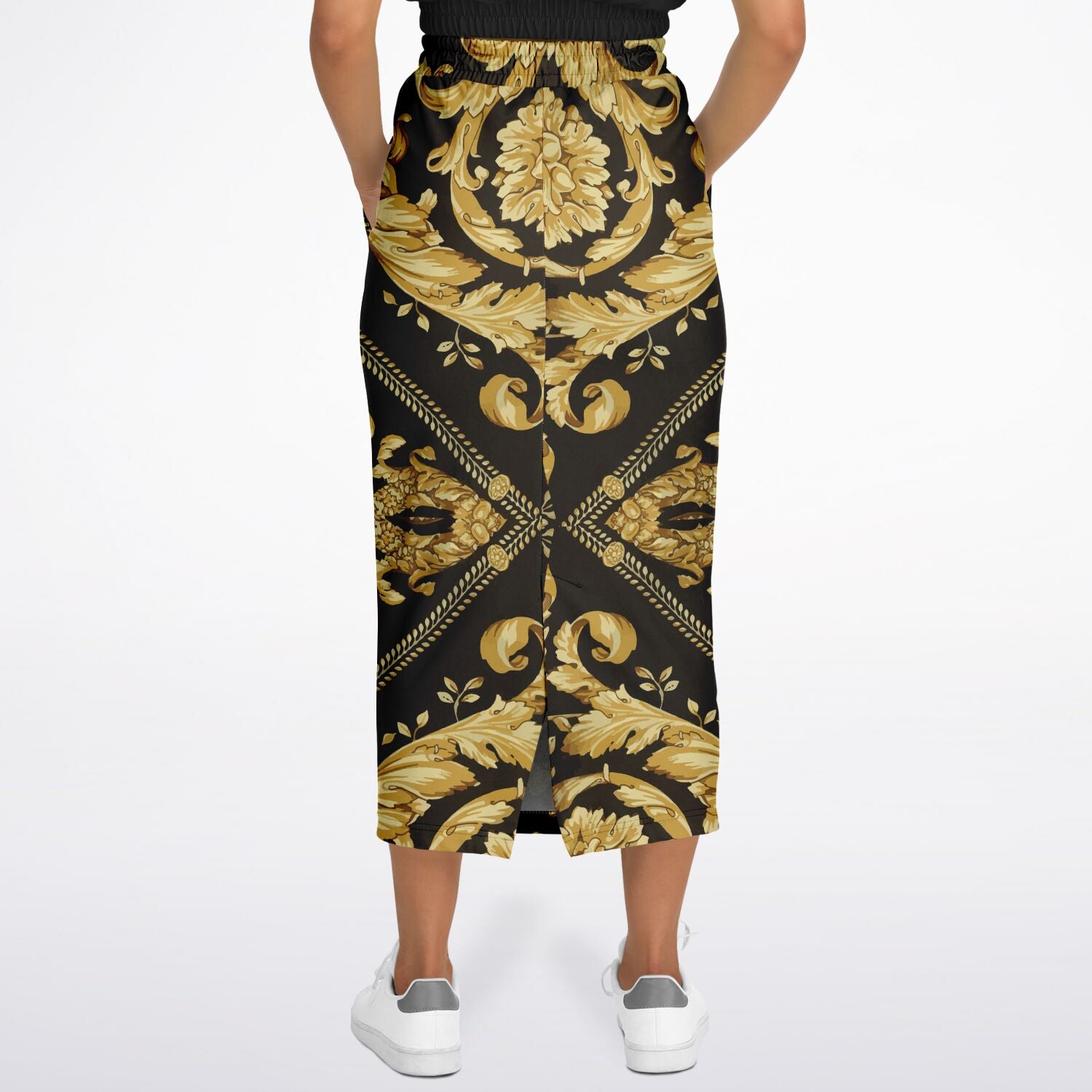 Baroque Gold Scarf Print Long Skirt - HipHatter
