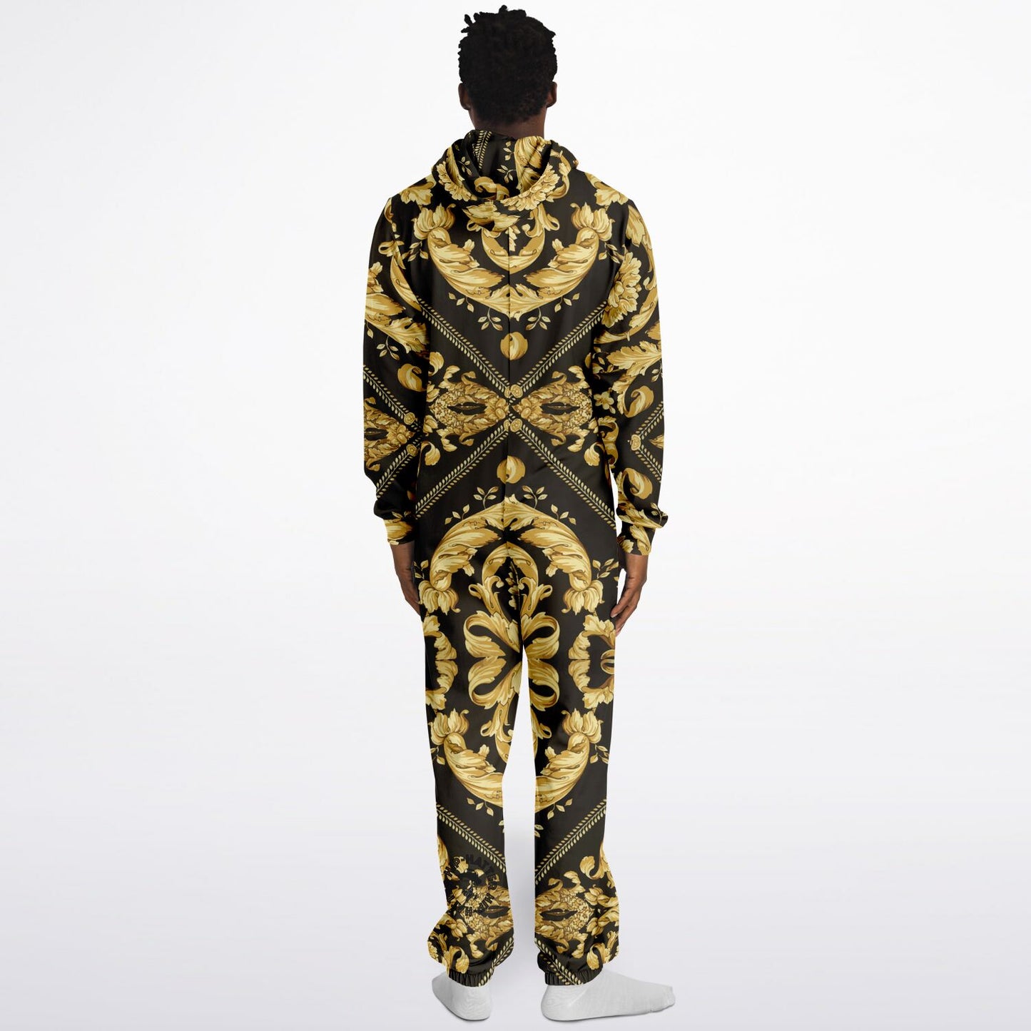 Baroque Gold and Black Scarf Print Unisex Onesie Jumpsuit - HipHatter