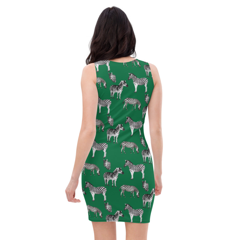 Emerald Green Safari Zebra Jersey Bodycon Dress - HipHatter