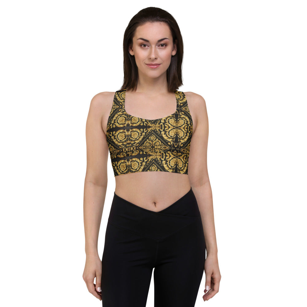 Baroque Scarf Print Longline Sports Bra - HipHatter