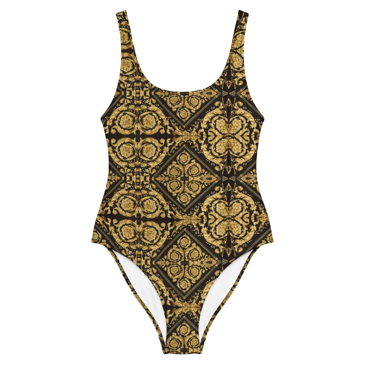 Gold Baroque Scarf Print One-Piece Swimsuit - HipHatter