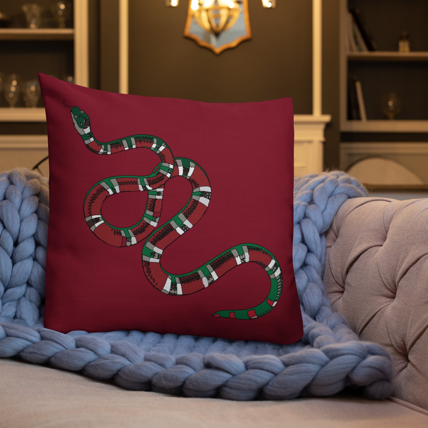 Designer Snakes On Red Premium Pillow - HipHatter