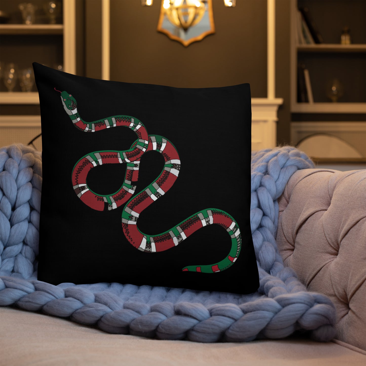 Designer Snakes On Black Premium Pillow - HipHatter