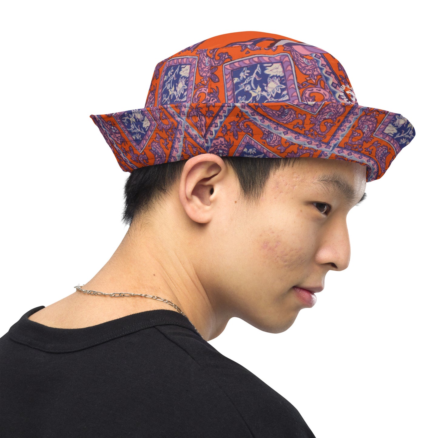 Orange Paisley Pattern Reversible bucket hat - Hip Hatter