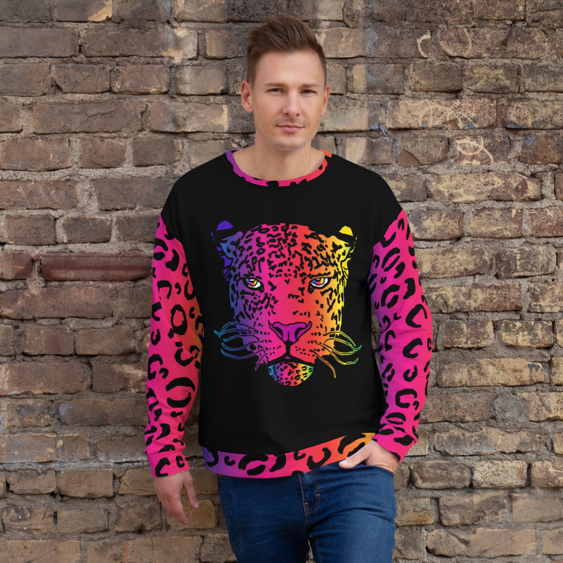 Rainbow Leopard Sweatshirt Big Face - HipHatter