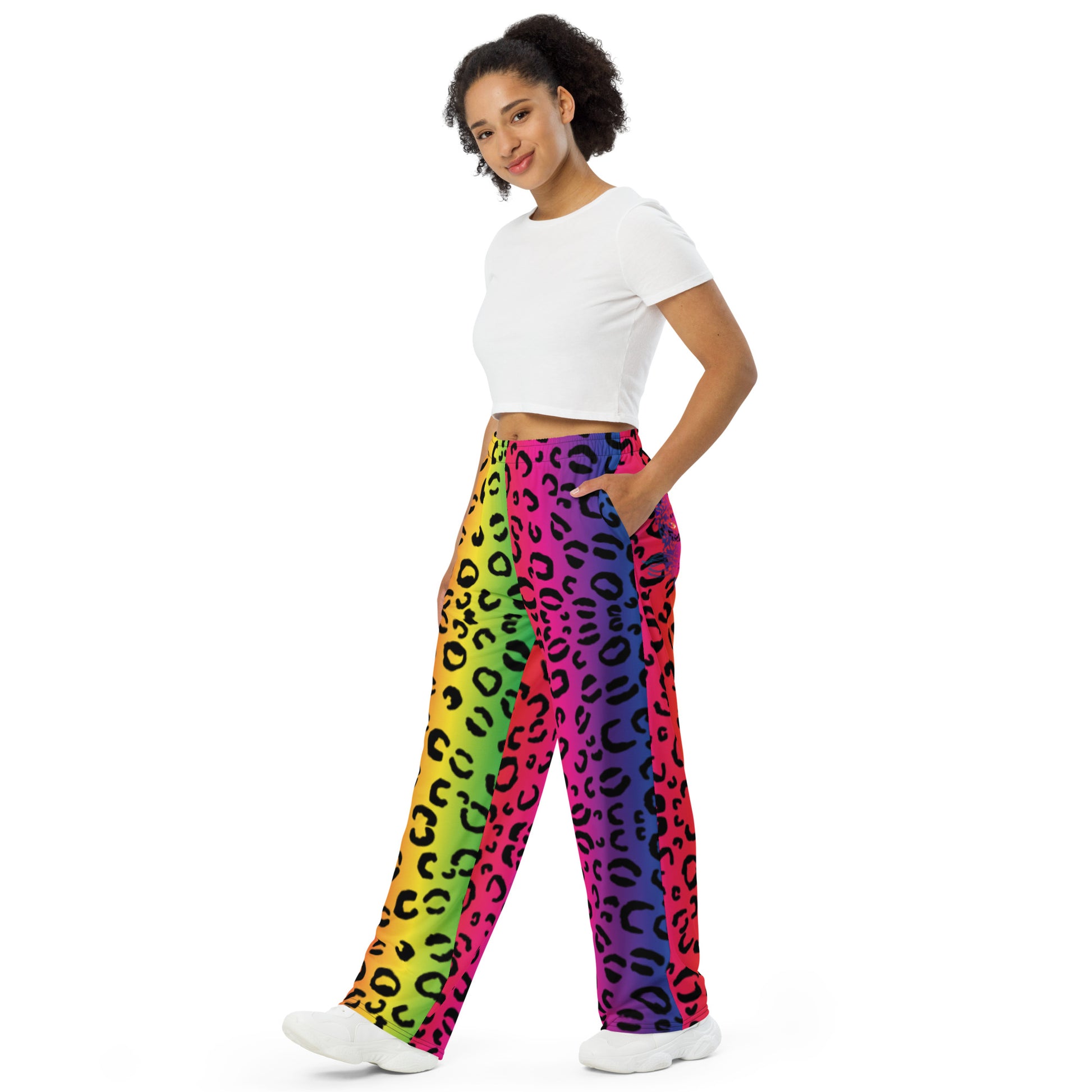 Rainbow Safari Leopard Print Wide Leg Trousers - HipHatter
