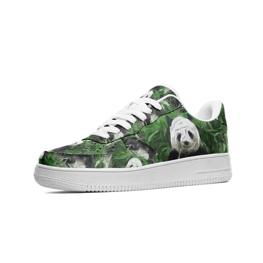 Panda Life Bamboo Green Unisex Low Top Leather Sneakers - HipHatter